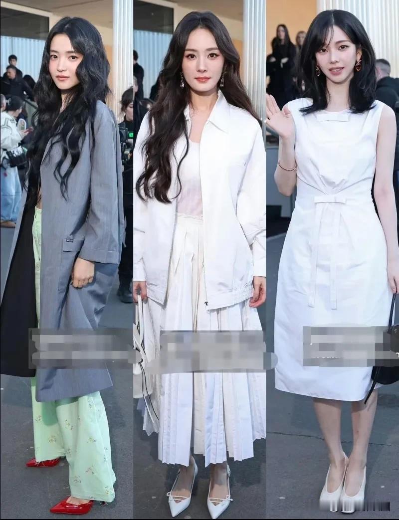prada米兰时装周大秀明星生图，美女们的状态都好好，尤其是杨幂一袭白色套装，上