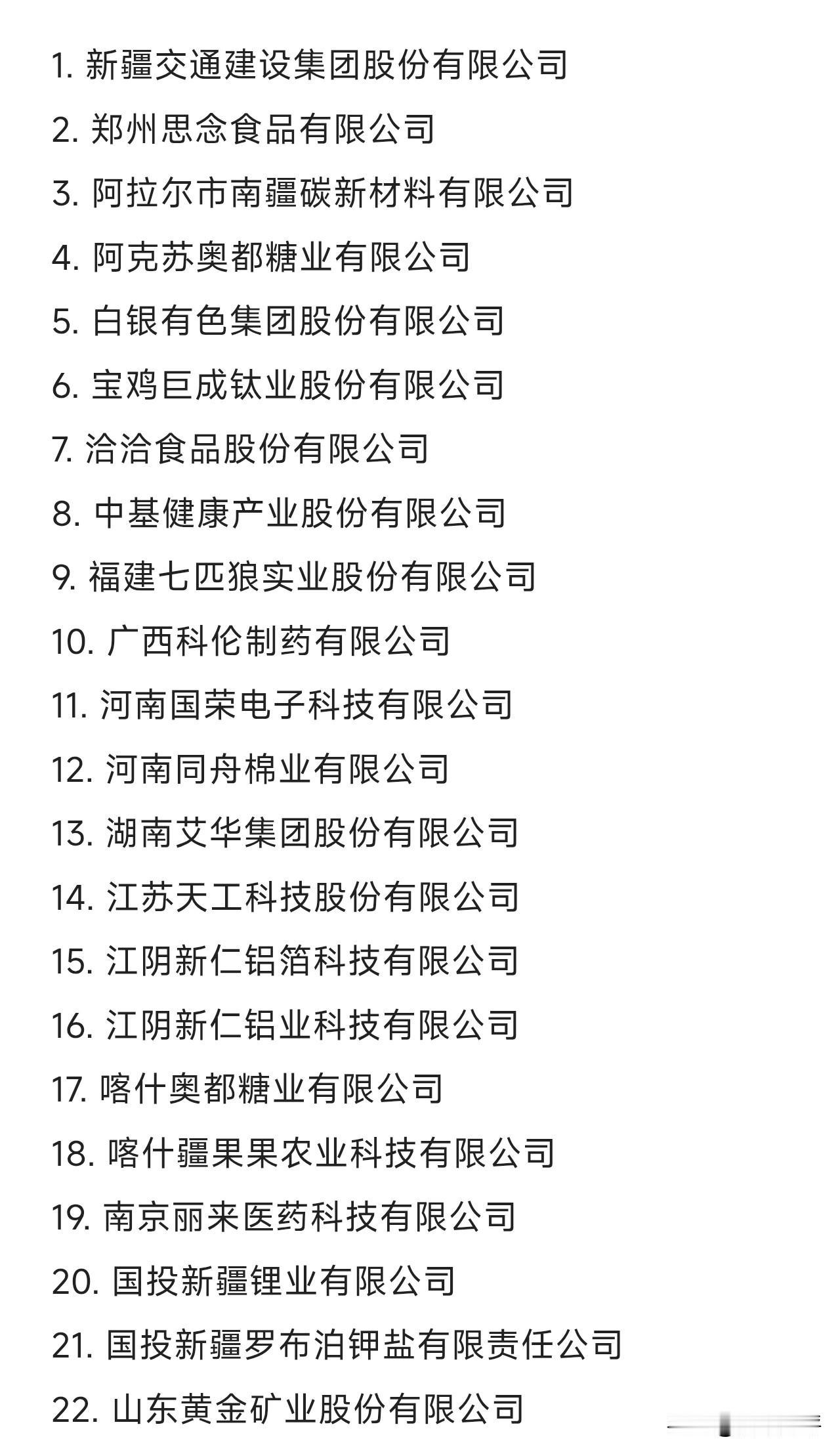 美《反强迫劳动法》黑名单的43家公司名单
其中涉及多家A股上市公司，新疆交建，白