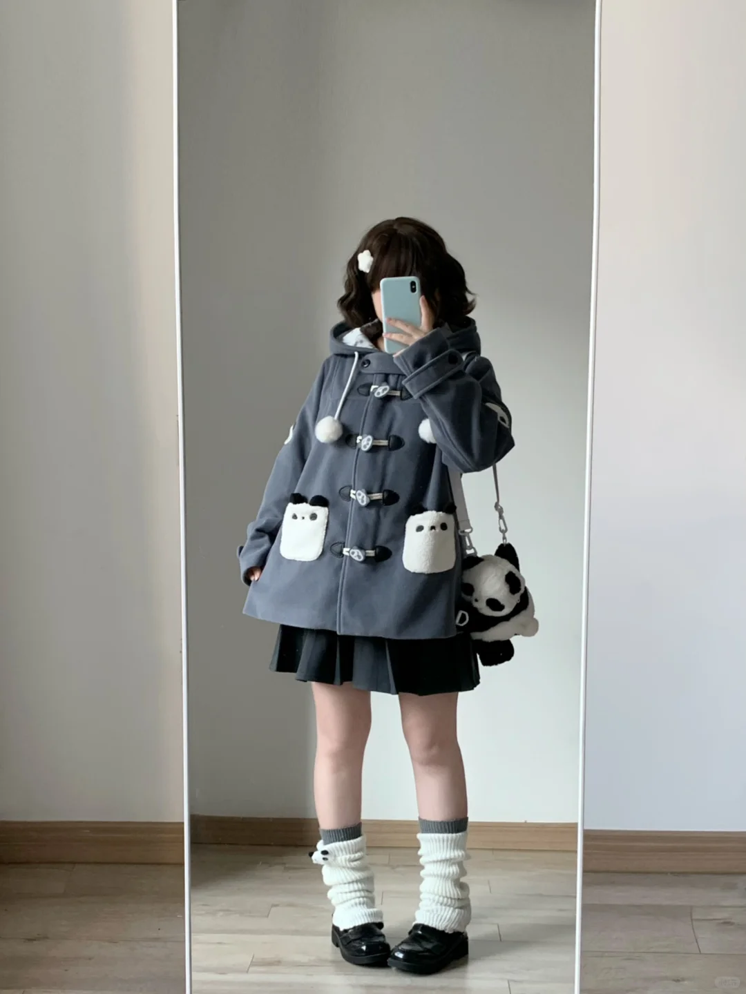 160 120｜微胖日系少女感🐼熊猫灰色大衣好乖