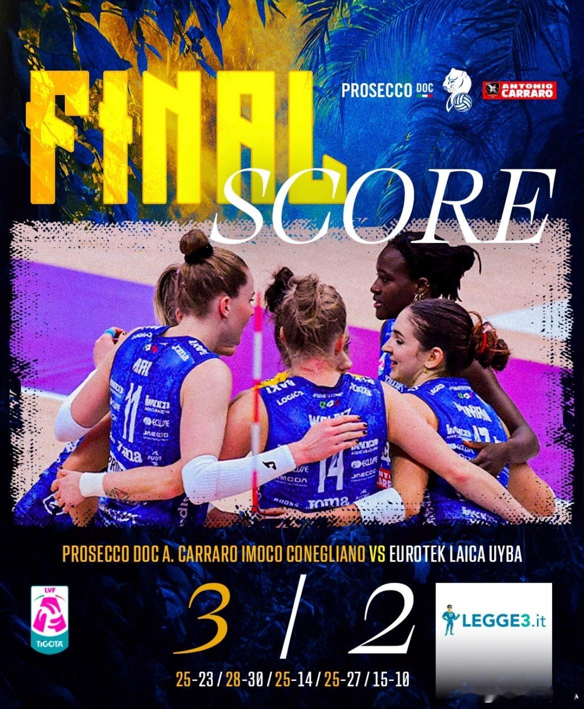 【科内利亚诺3-2布斯托，尼卡MVP】 意甲女排联赛新一轮，科内主场3-2布斯托