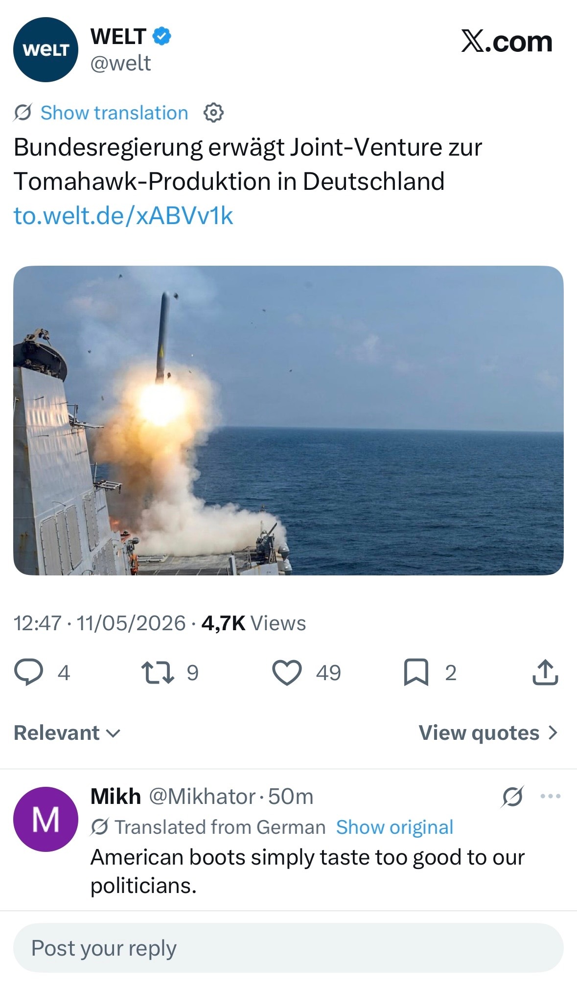 烽火问鼎计划 德国🇩🇪国防部官员计划近期专访帝国🇺🇸，再谈求购400枚“