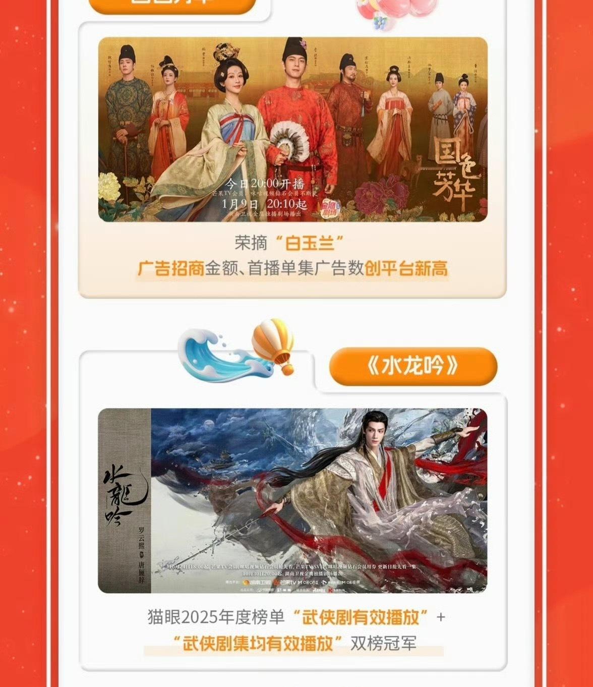 2025芒果🥭财报提及剧集：杨紫、李现《国色芳华》荣摘“白玉兰”，广告招商金额