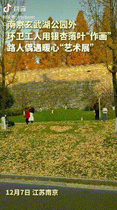 “火到人民日报了！”江苏南京，一位环卫大爷火了，他看着草地上掉落的银杏叶，又看看