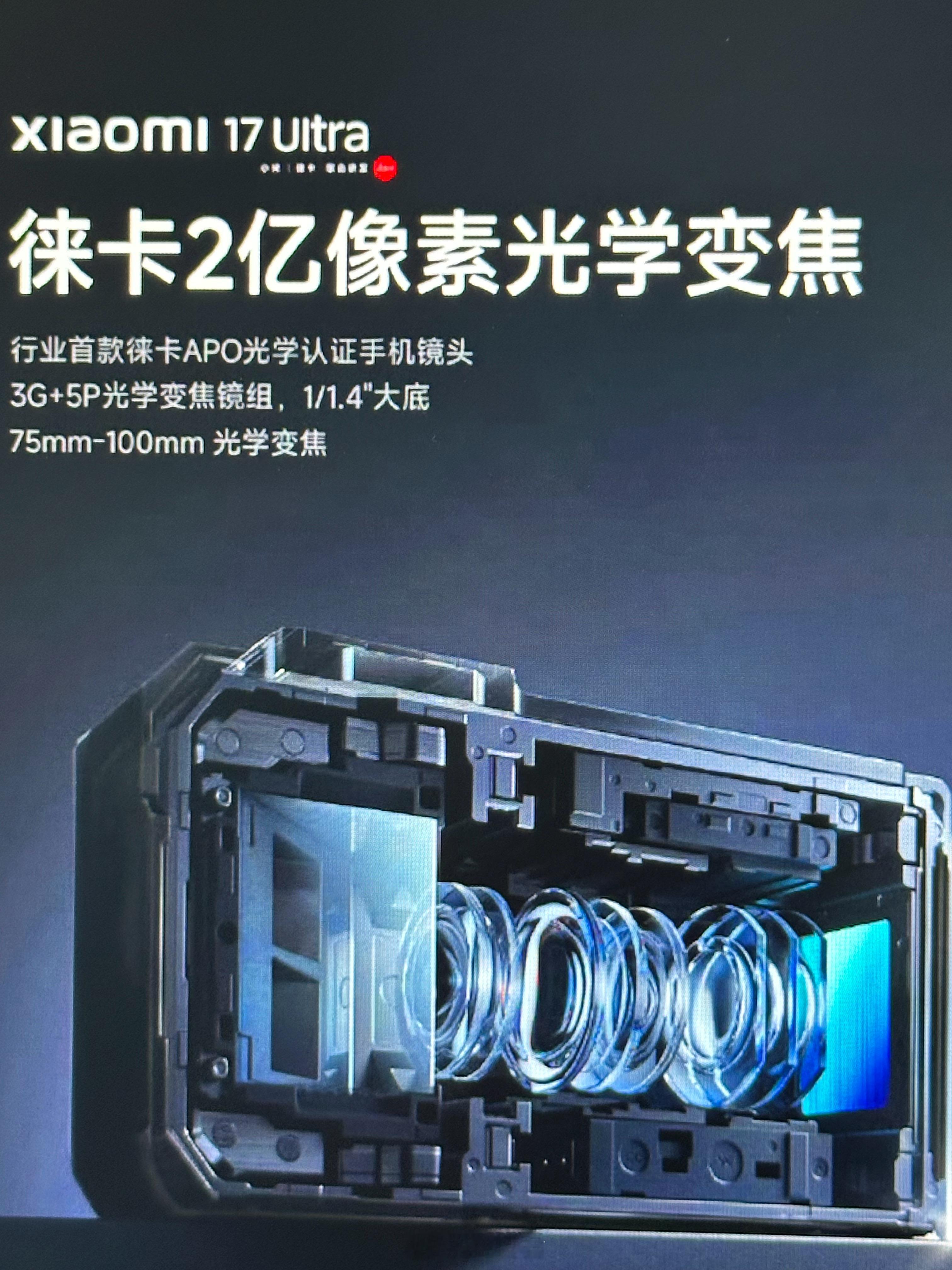 小米 17 Ultra 长焦：首发徕卡 2 亿像素光学变焦镜头3G+5P 镜组，