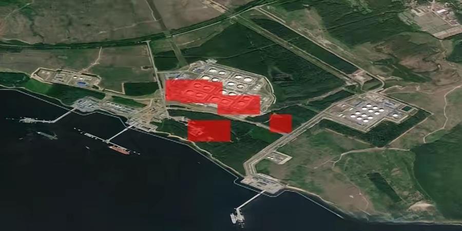 乌克兰武装部队无人机袭击列宁格勒州普里莫尔斯克港的后续情况，由当地居民拍摄并由乌