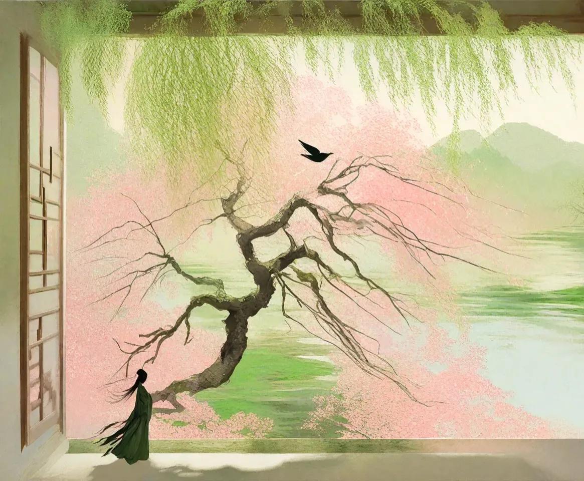 水国蒹葭夜有霜，月寒山色共苍苍。——薛涛《送友人》
【释义】水国之夜是笼罩在凄寒