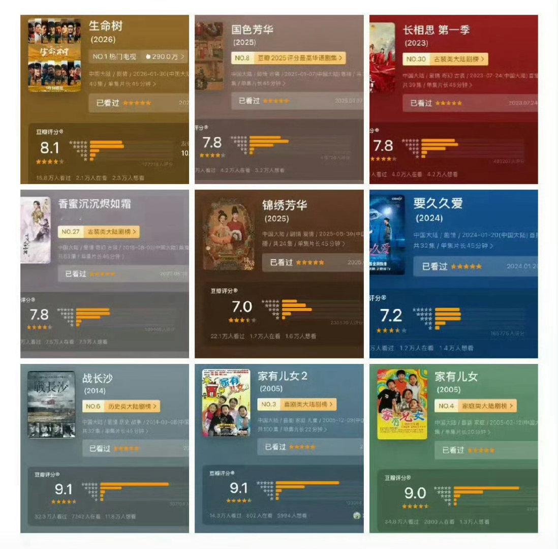 杨紫的剧在db都是高分  这也太厉害了