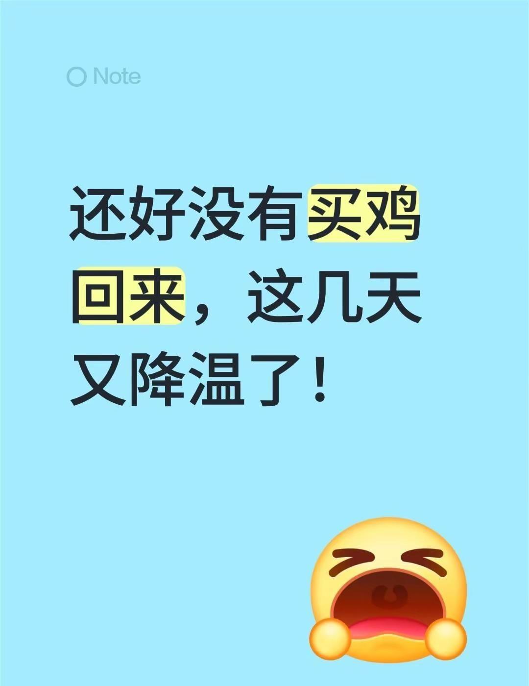 还好没有买鸡回来，这几天又降温了！强降温天气来了