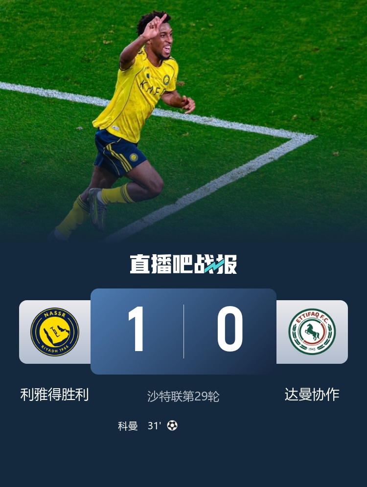 联赛15连胜！利雅得胜利1-0达曼协作8分领跑 C罗远射造科曼制胜球