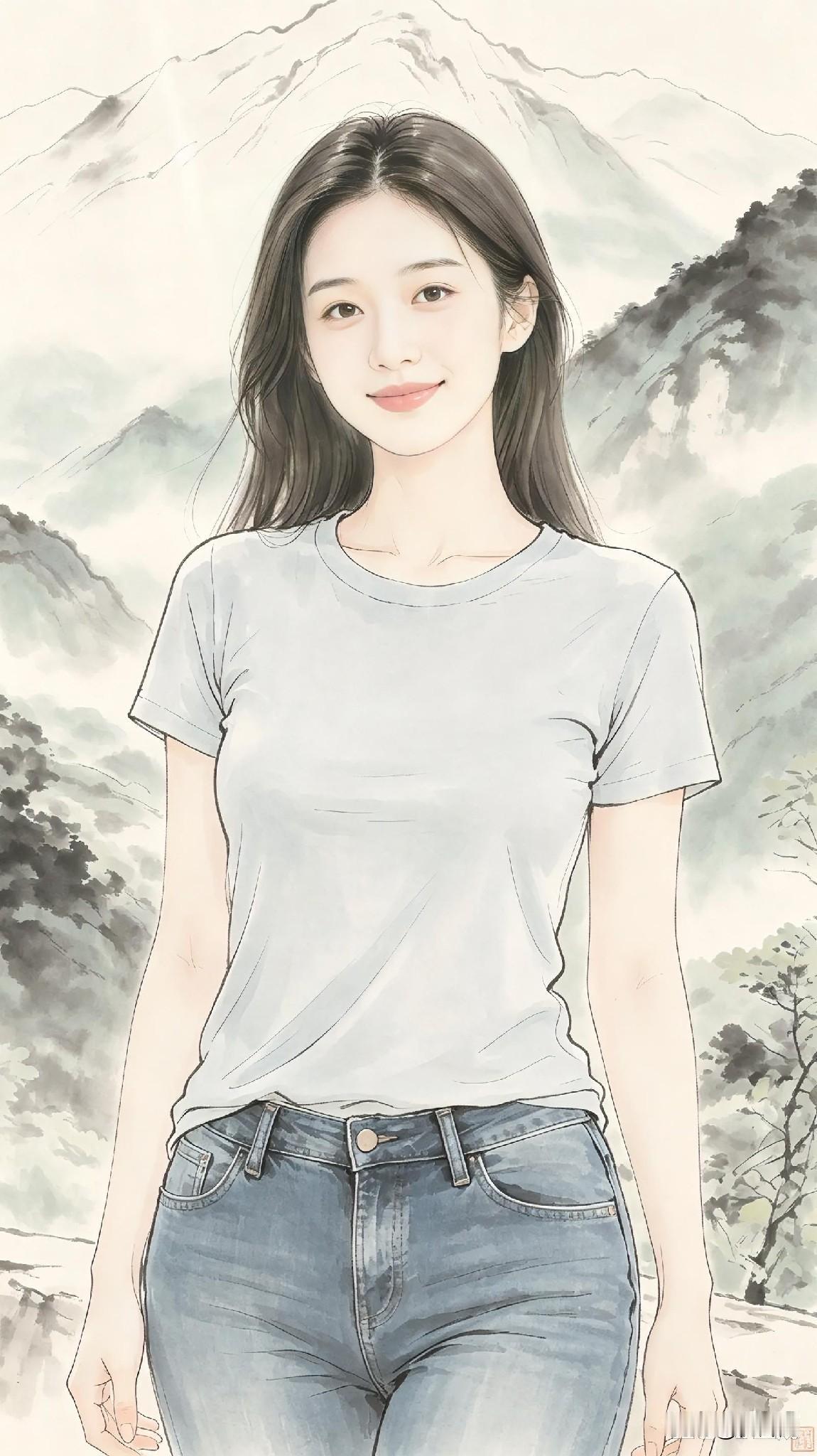 笔墨落于纸间，画出连绵峰林。
生活常有焦虑与匆忙，不妨暂歇脚步。
凝望远山，感受