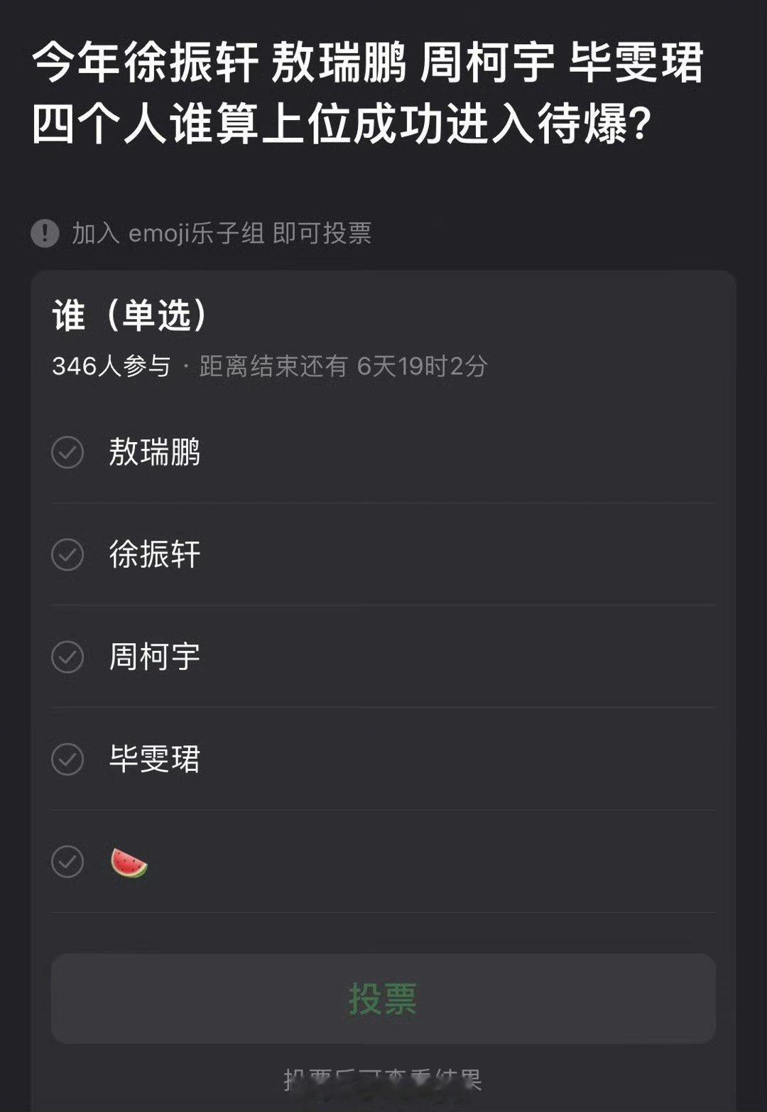 大家感觉今年徐振轩，敖瑞鹏，周柯宇，毕雯珺四个人谁算上位成功进入待爆？ 