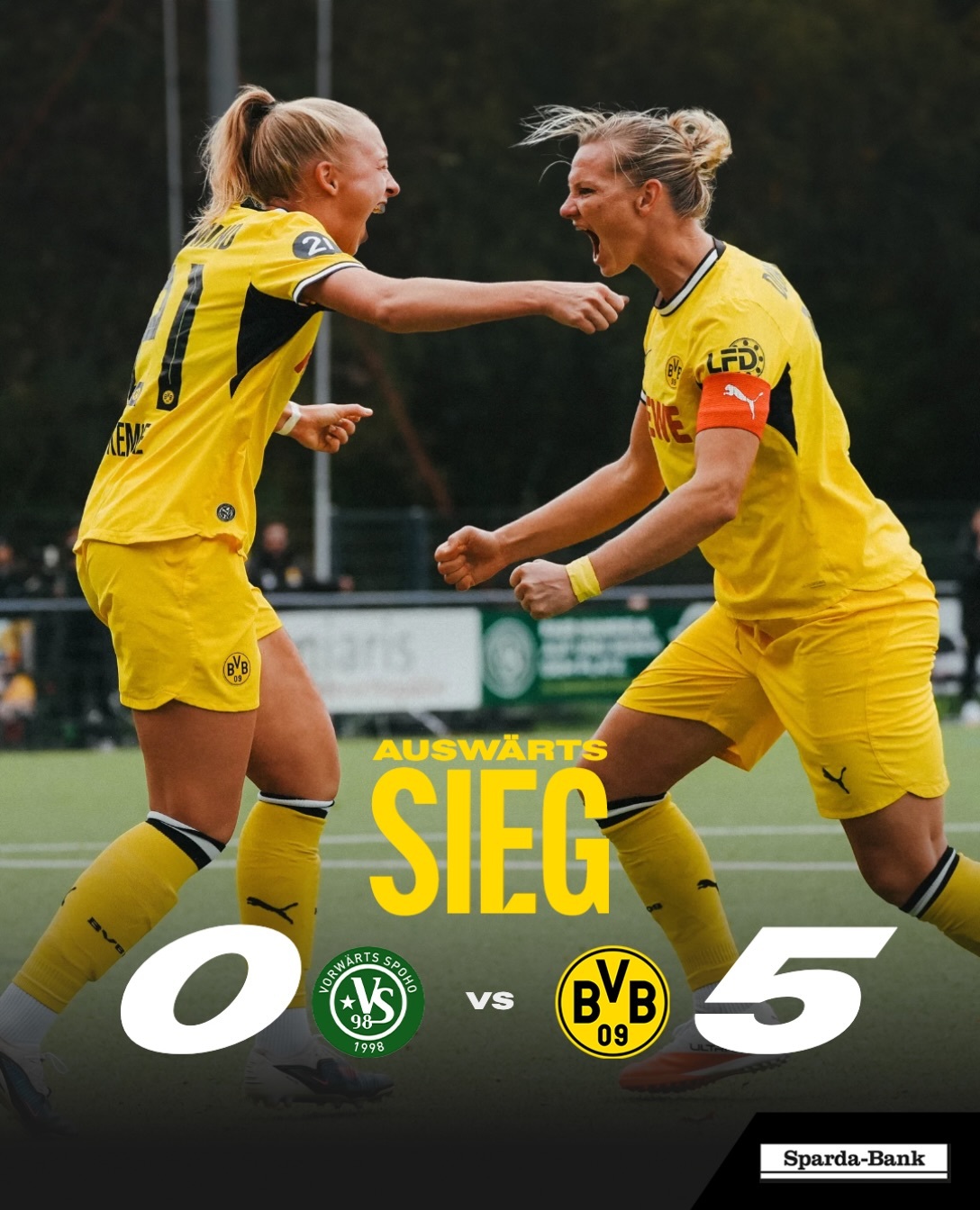 🏆冠军争夺战中再添三分！💛🖤当地时间周日下午，多特蒙德女足在客场以5-0的