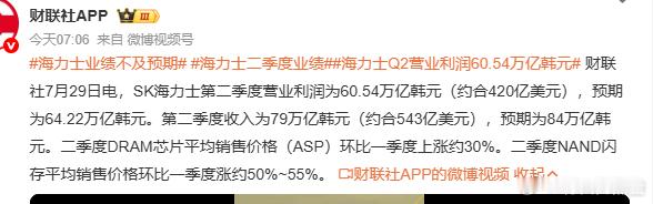 SK海力士二季度业绩现在的股价走势，与业绩已无关，完全是踩踏场面。 