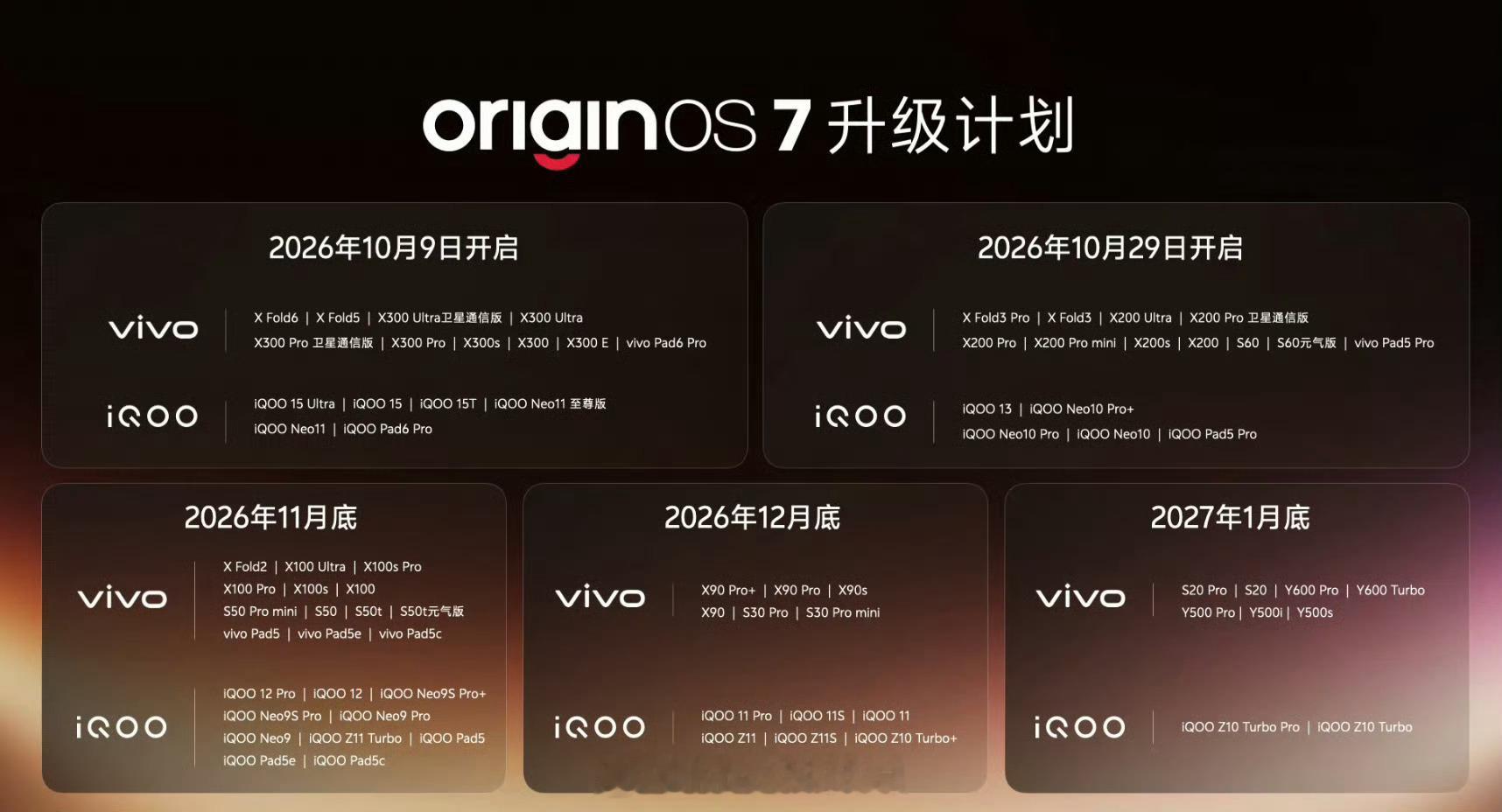 vivo OriginOS7升级计划，第一批10月9号，首批机型：vivo X3