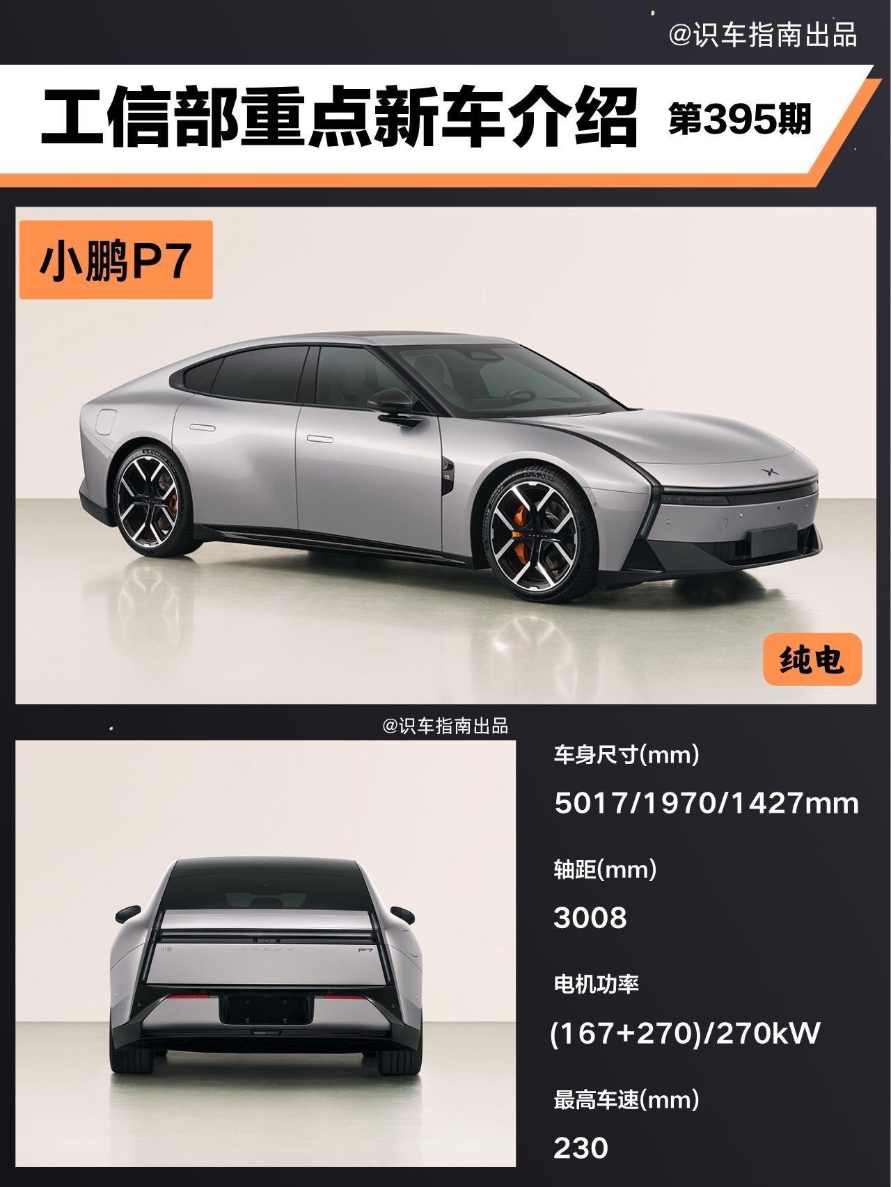 工信部新车-小鹏P7曝光。新车长宽高分别为5017/1970/1427...