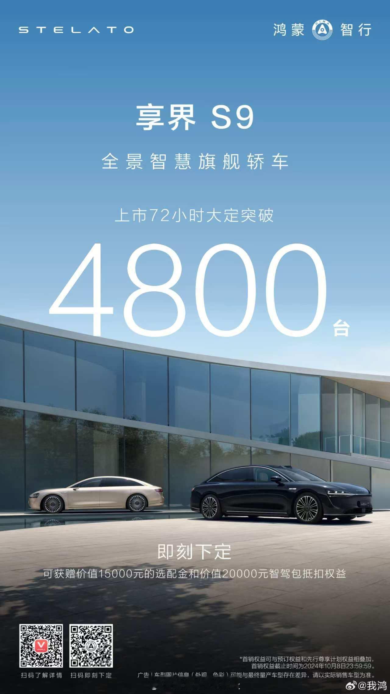 #享界s9# 周末前大定超过4800台!大家觉得周末过完，能过突破1万个大定吗？