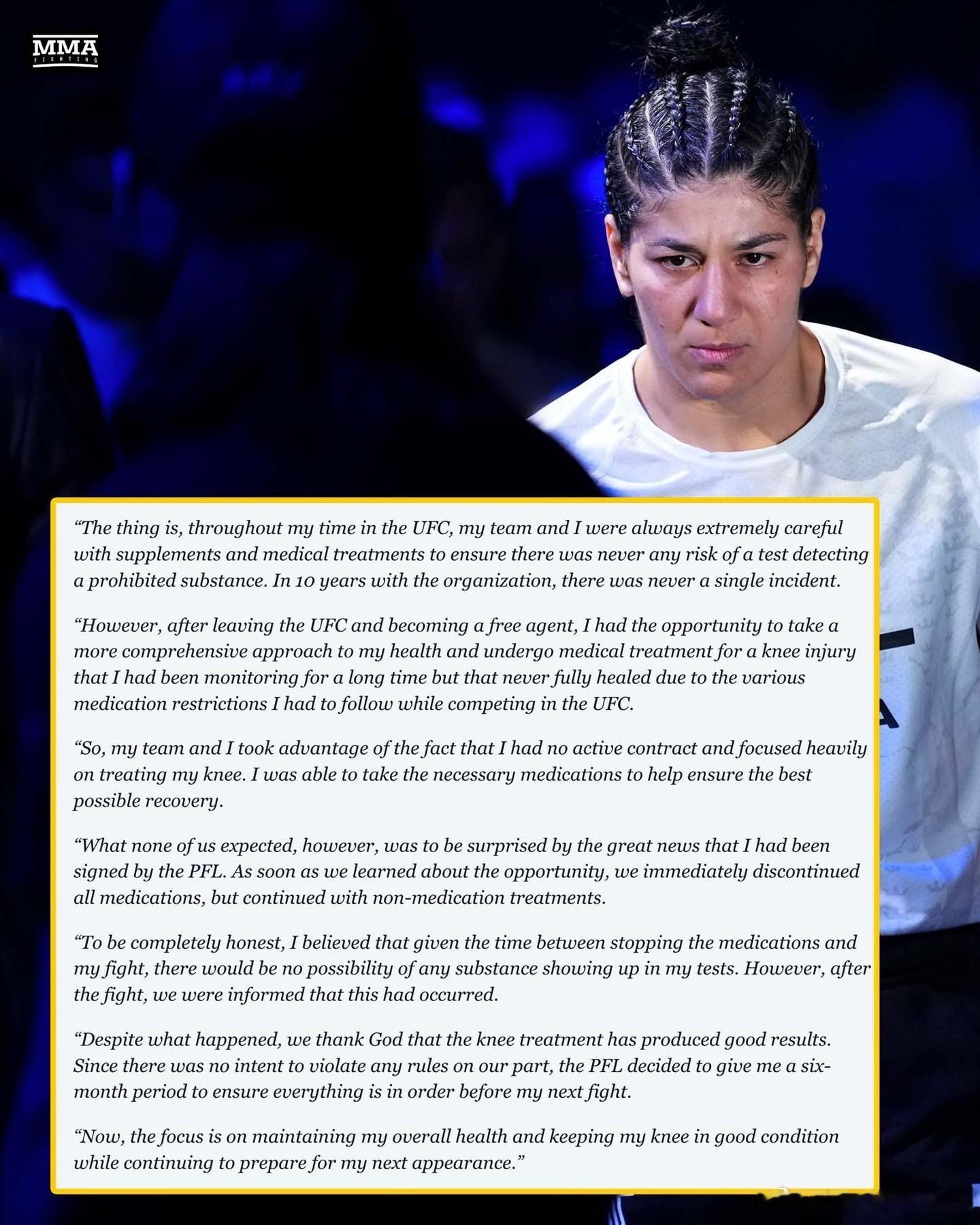 UFC Ketlen Vieira（凯特伦·维埃拉）对于禁药事件做了声明——话说
