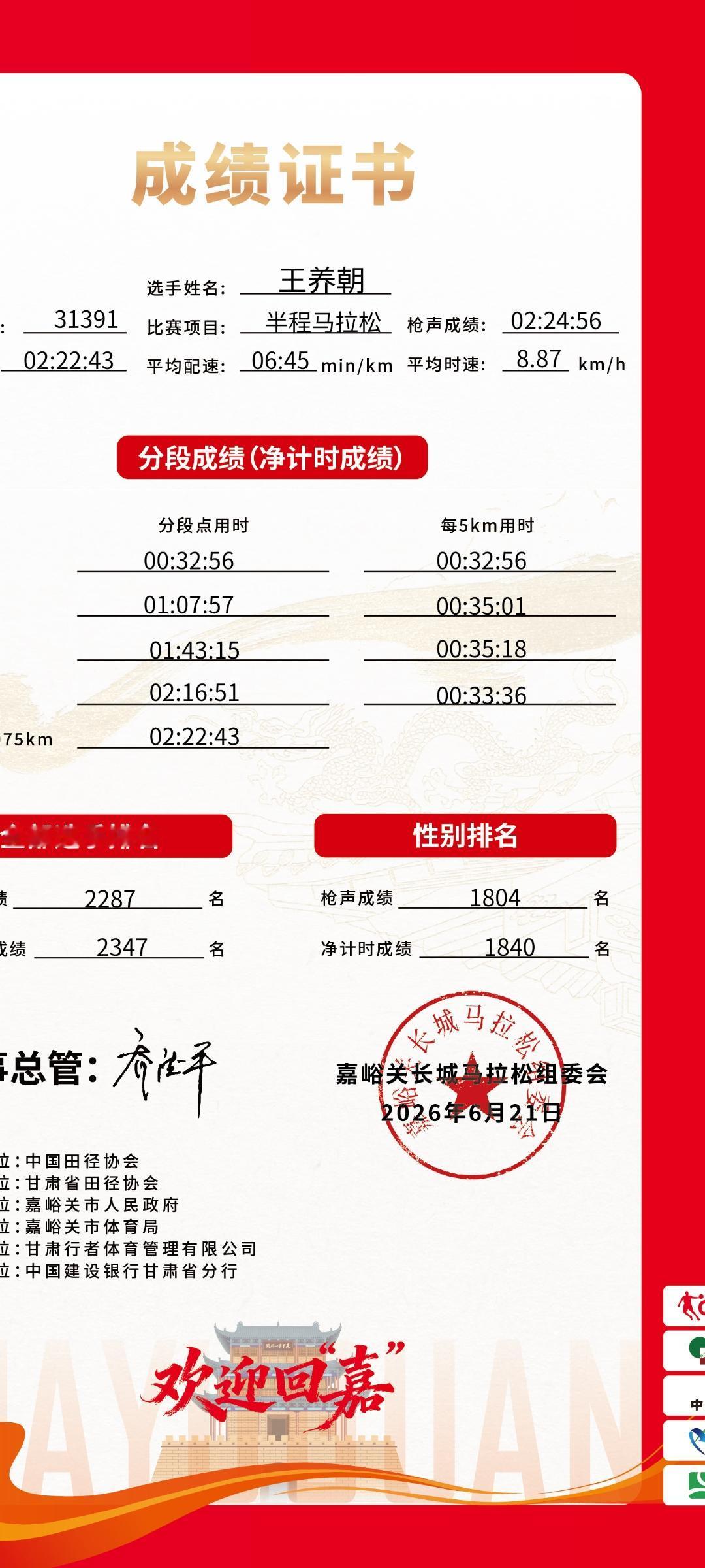 为啥说嘉峪关半马比赛跑的不累，考虑连续参加比赛，嘉峪关比赛目标是安全完赛，一是开