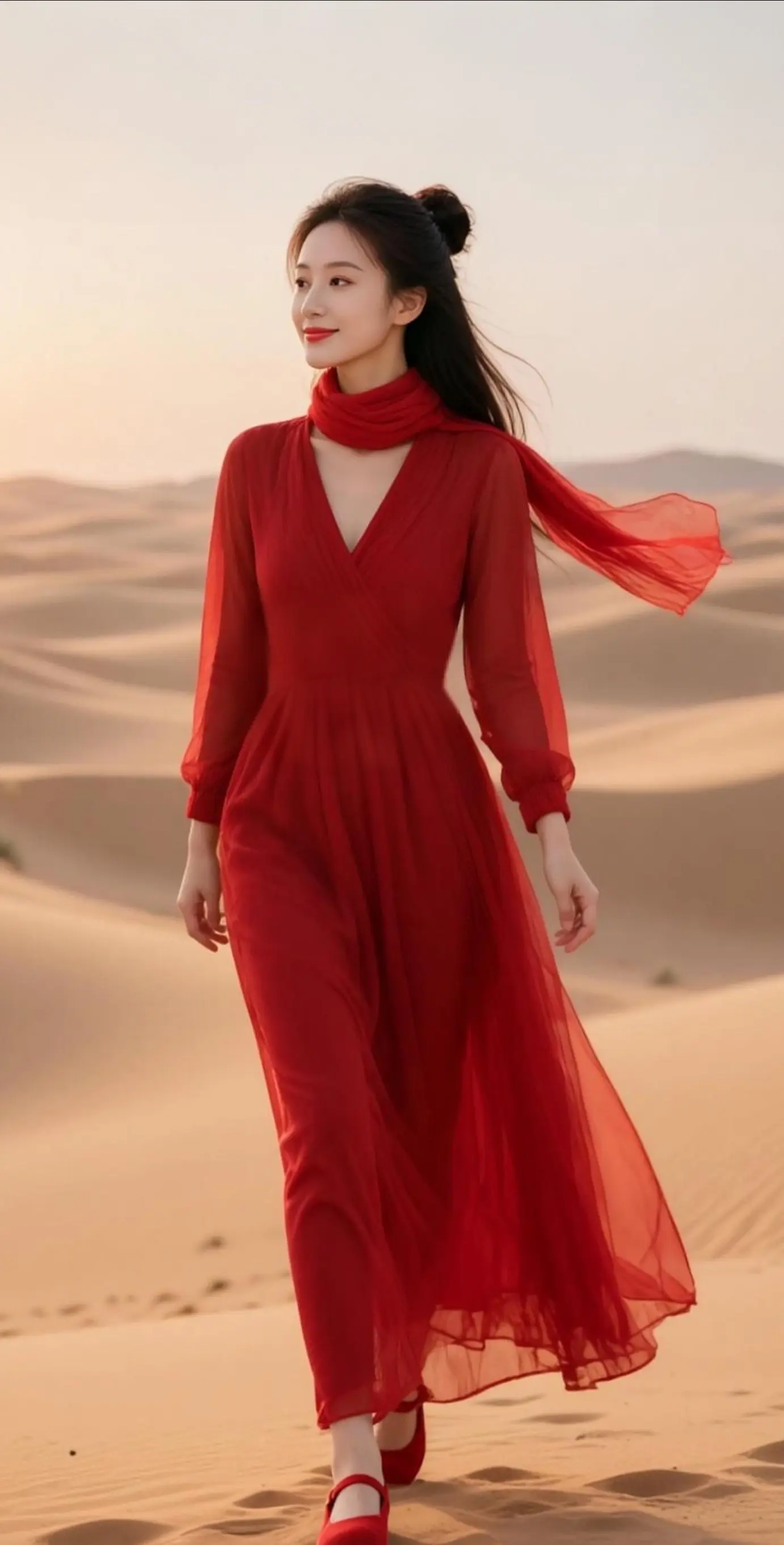 AI沙漠红衣写真 随变ai随便玩
