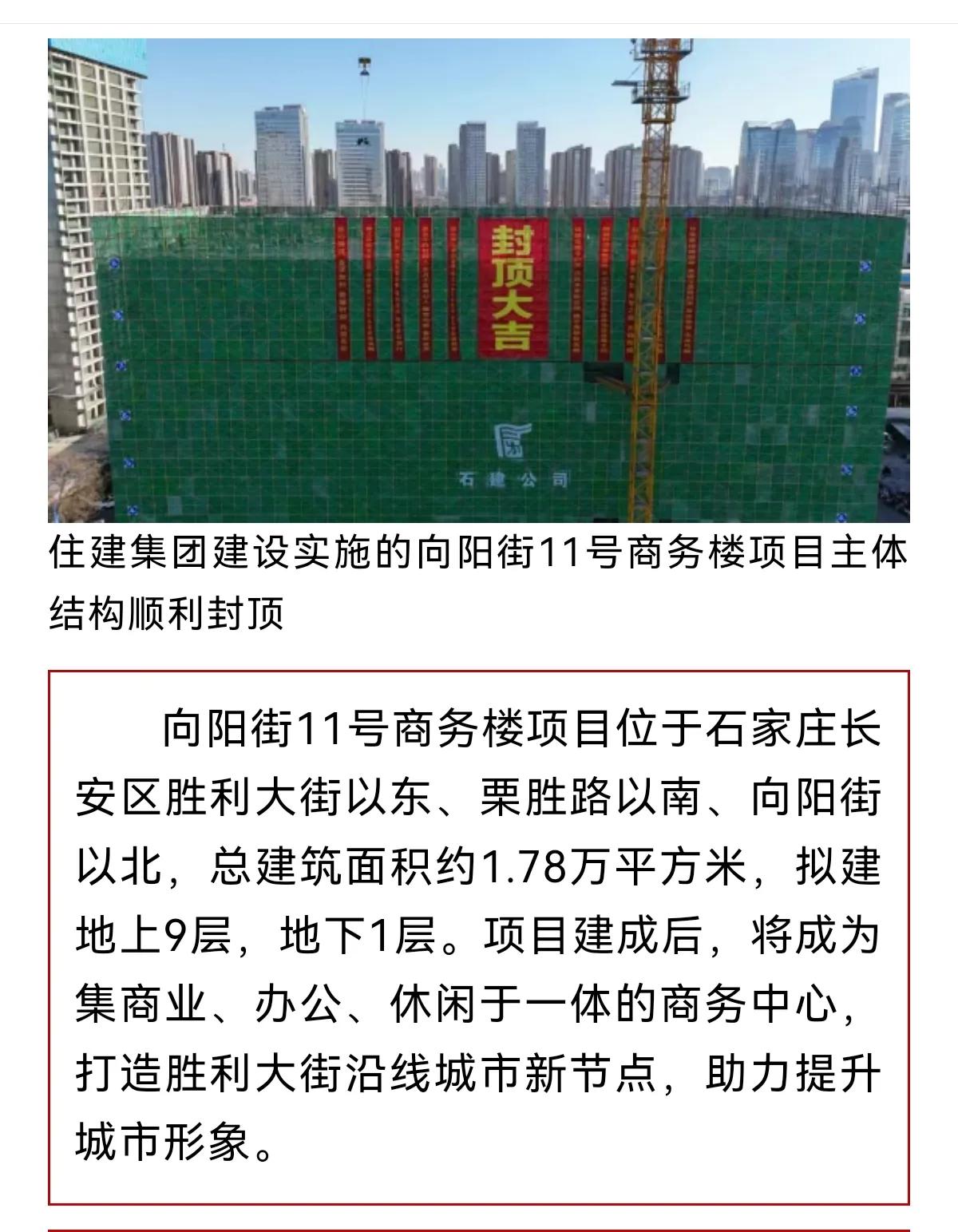 城发投集团所属住建集团建设实施的
向阳街11号商务楼项目主体结构顺利封顶

1月