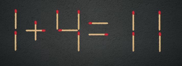 在由火柴棍组成的等式“1 + 4 = 11” 中。现在设置55秒的限时挑战，要求