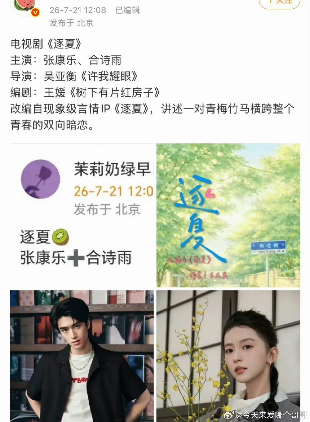 🍉电视剧《逐夏》：张康乐、合诗雨 