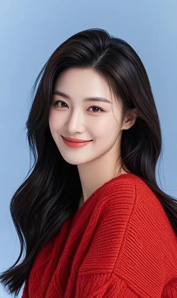 美女穿着红色毛衣，那画面别提多亮眼啦。红色的毛衣将她的肤色衬得更加白皙，洋溢着满