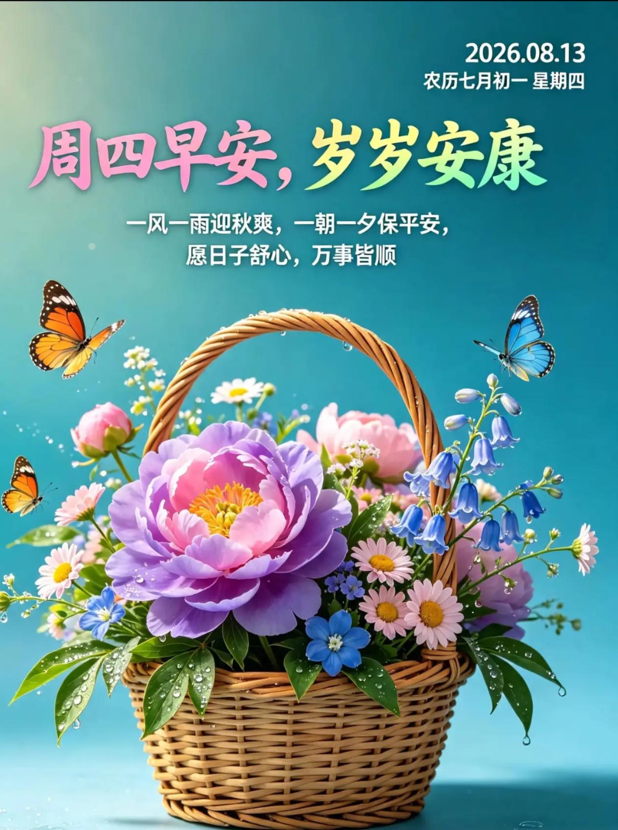 [福]2026./8月13日，周四早安，平安即是福，喜乐伴朝夕[福]

[微风]