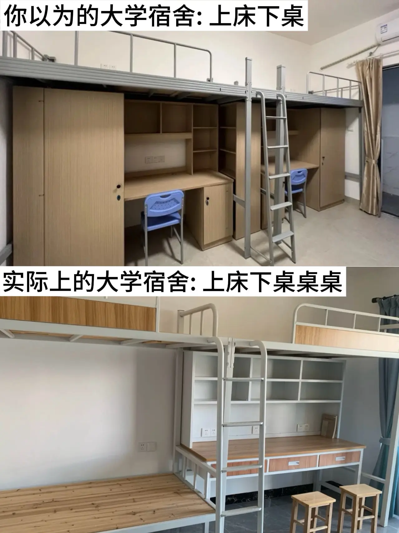 大学宿舍的上床下桌。