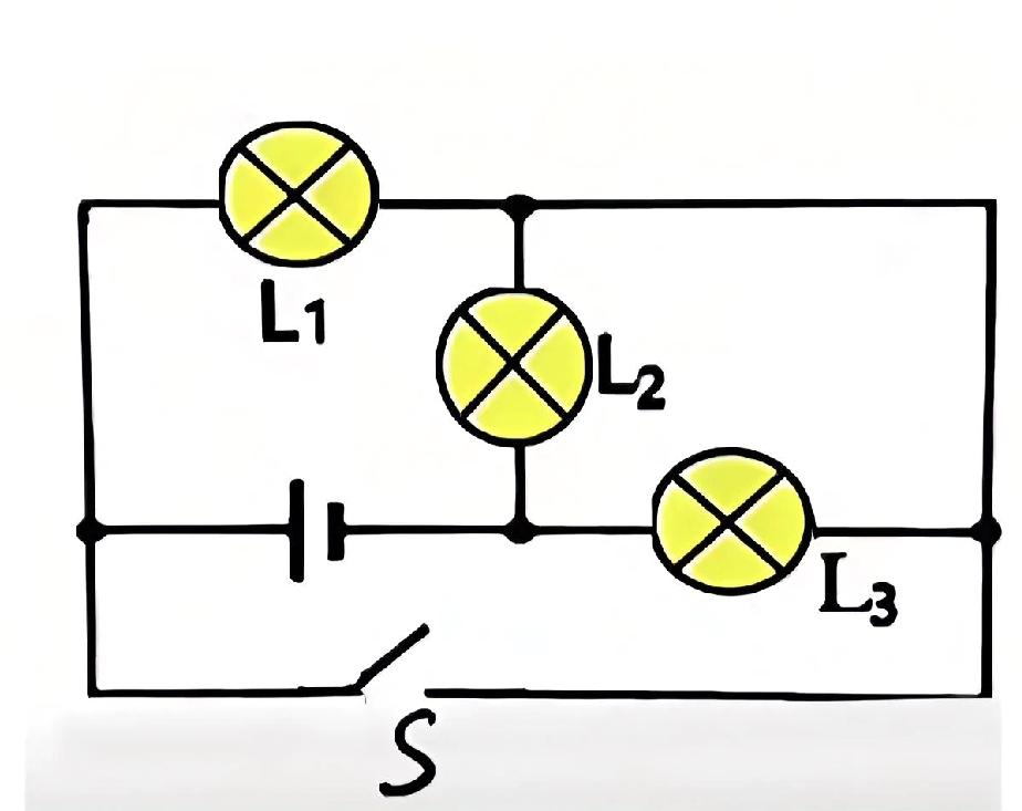 [福]这道初中物理电路题，难度真不小。
[福]当开关闭合后，图中三盏灯泡亮灭情况
