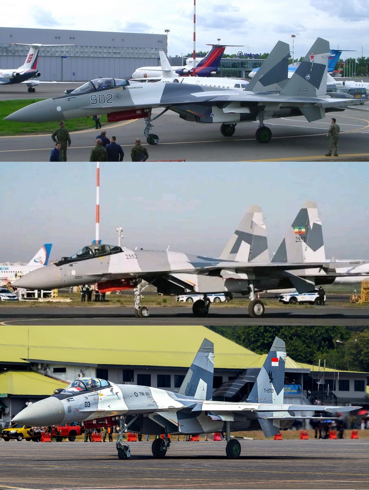 对比之下，埃塞Su-35E采用的几何割裂迷彩跟早年苏霍伊在原型机上用的明显不一样