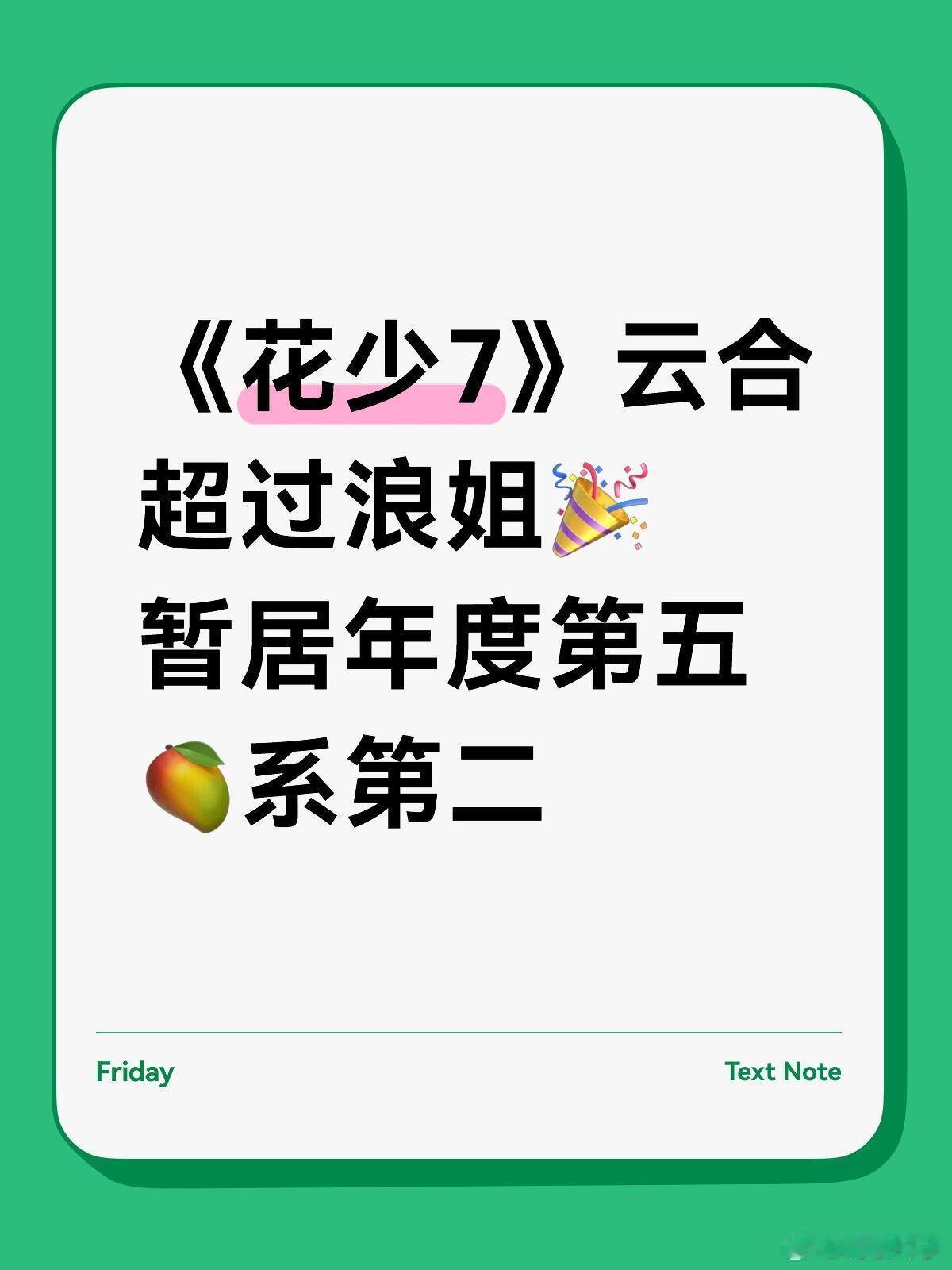 就这个花少🐮同心季云合超浪姐《花儿与少年同心季》云合市占率超过浪姐仅次于《大侦