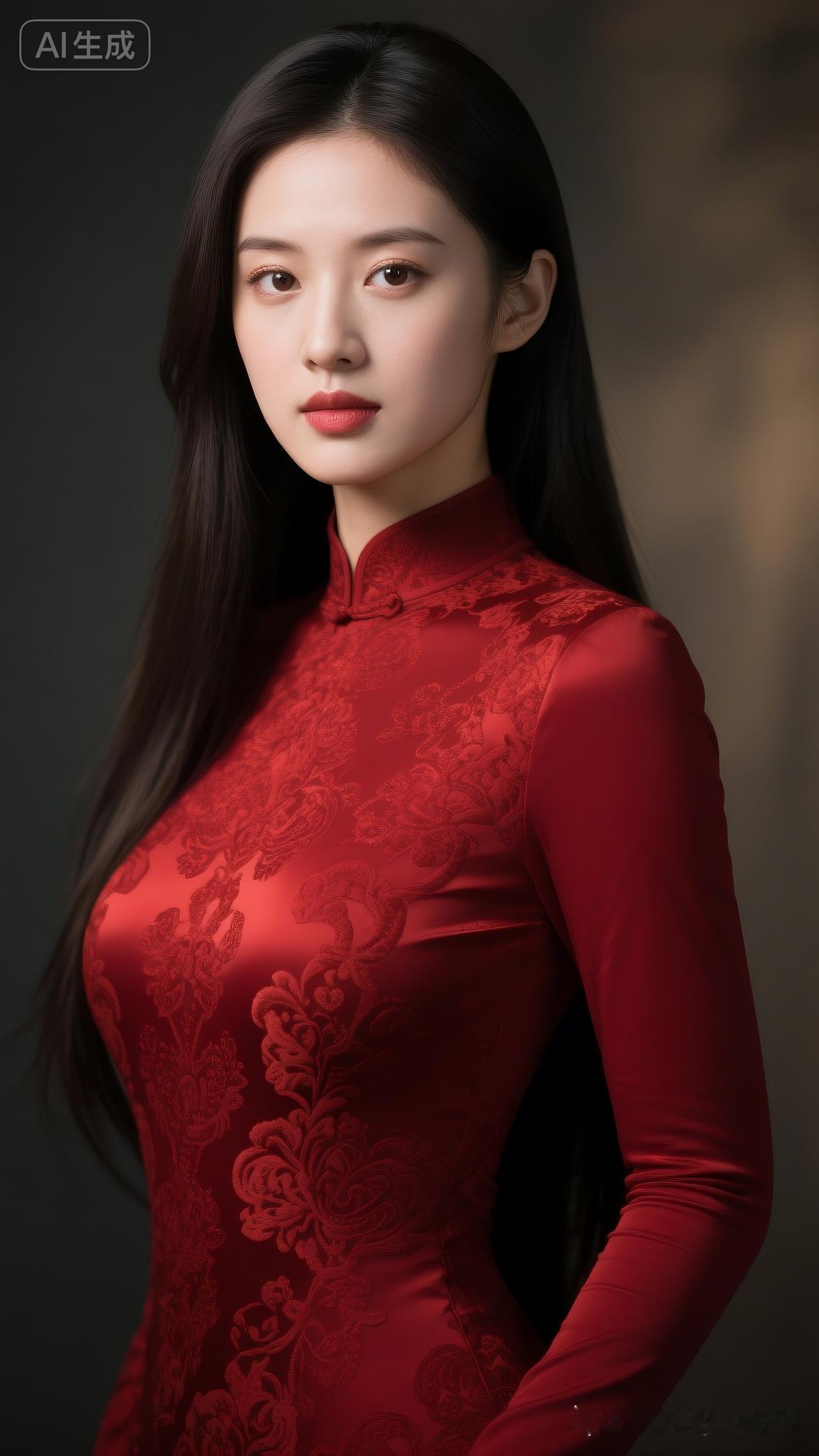 红衣美人，气质非凡，尽显东方韵味！