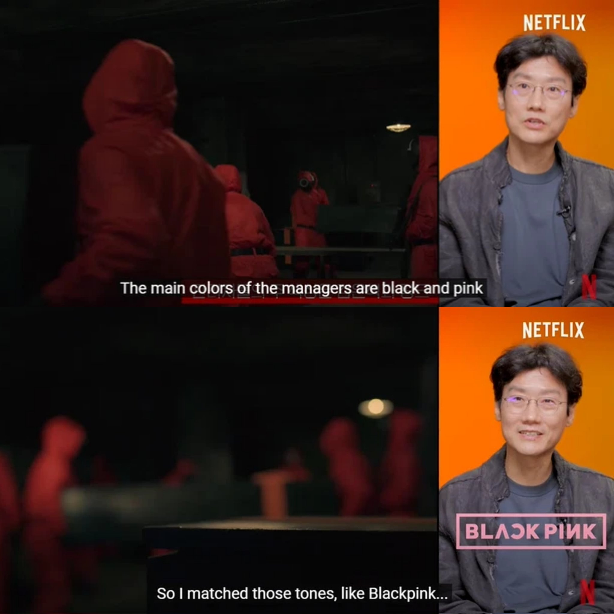 鱿鱼游戏导演此前承认，BP （配色）对鱿鱼游戏中的棺材设计产生了影响。哈哈哈，这