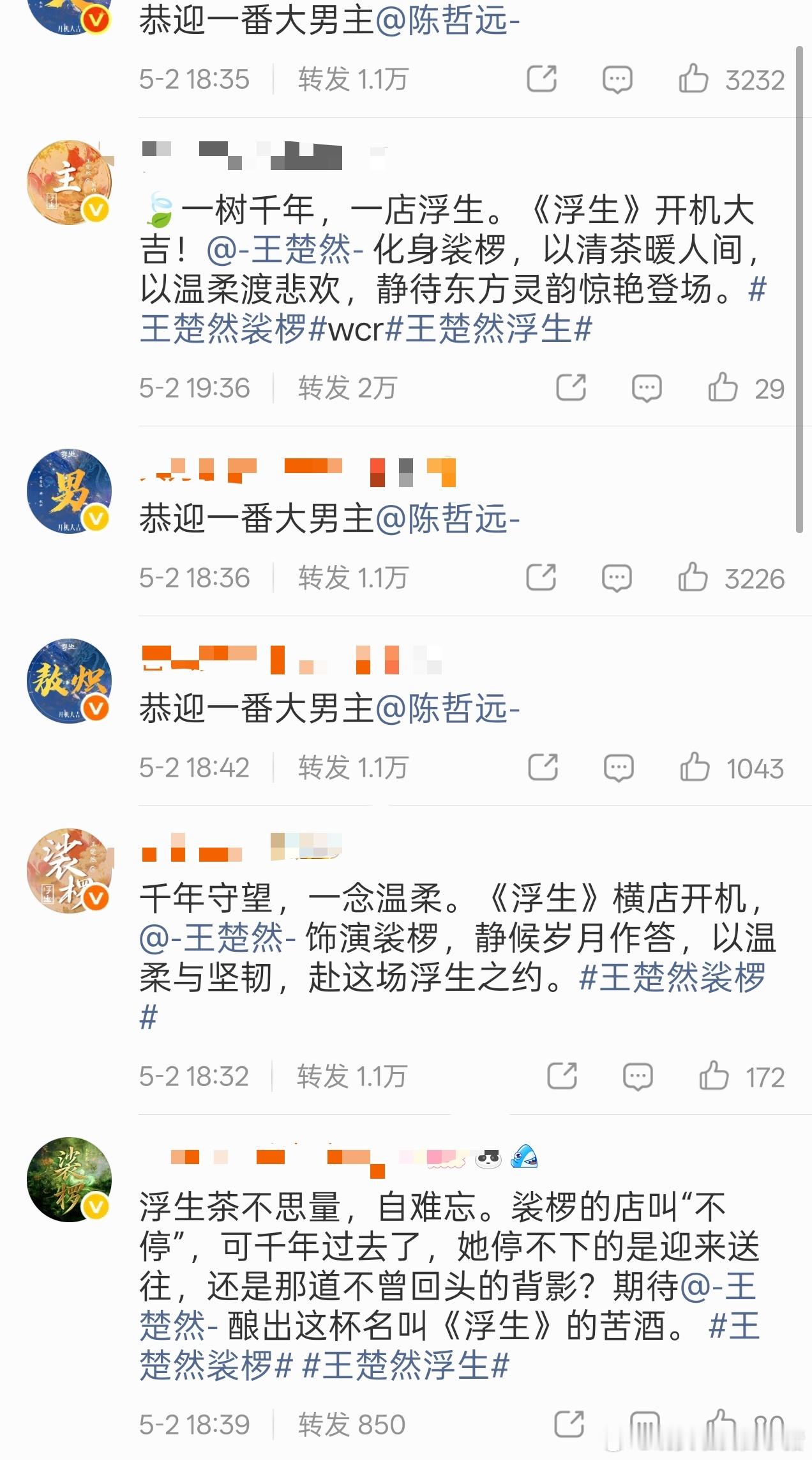 王楚然流量真起来了，新剧官宣博前五全占了，热转前排也有 
