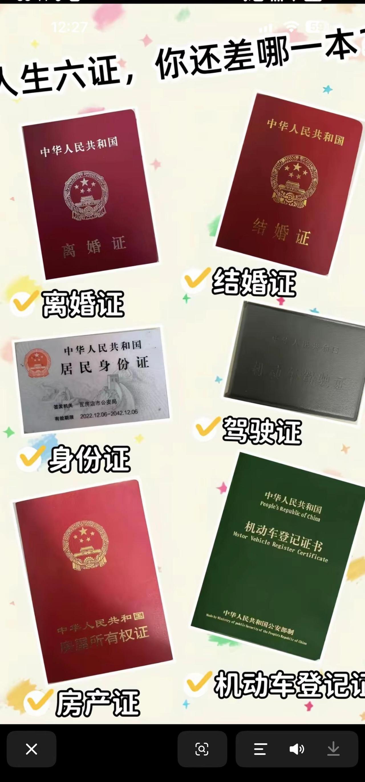 人生六证，我就缺一个，你猜缺什么！