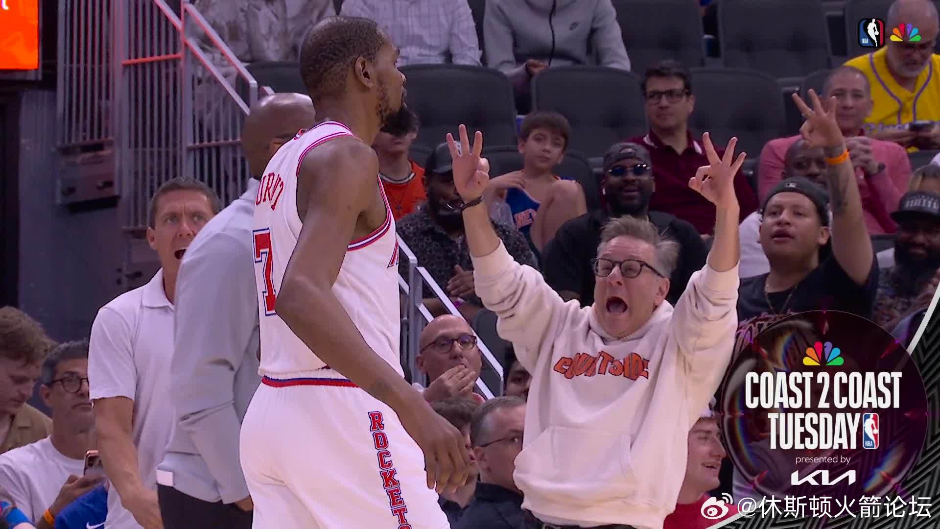 花了花了！尼克斯vs火箭 三节火箭92-72尼克斯，三节领先20！KD27+5+