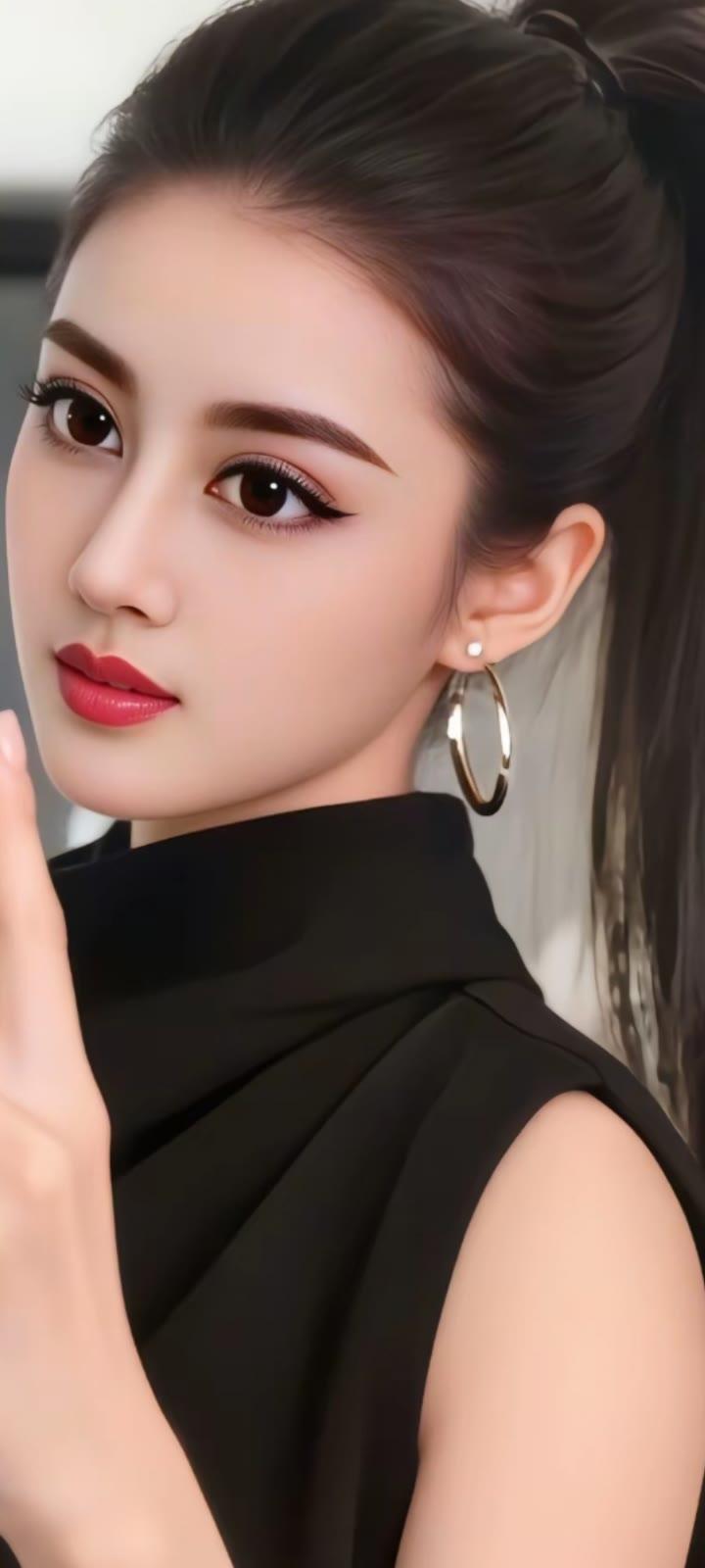 优雅黑裙，精致妆容，时尚耳环，气质满分！