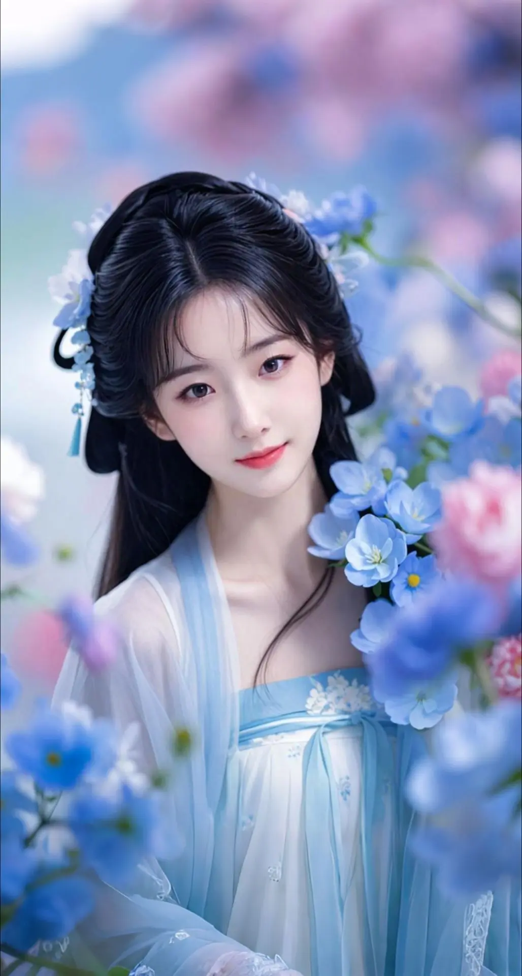 AI扩图 AI蓝白花影舞