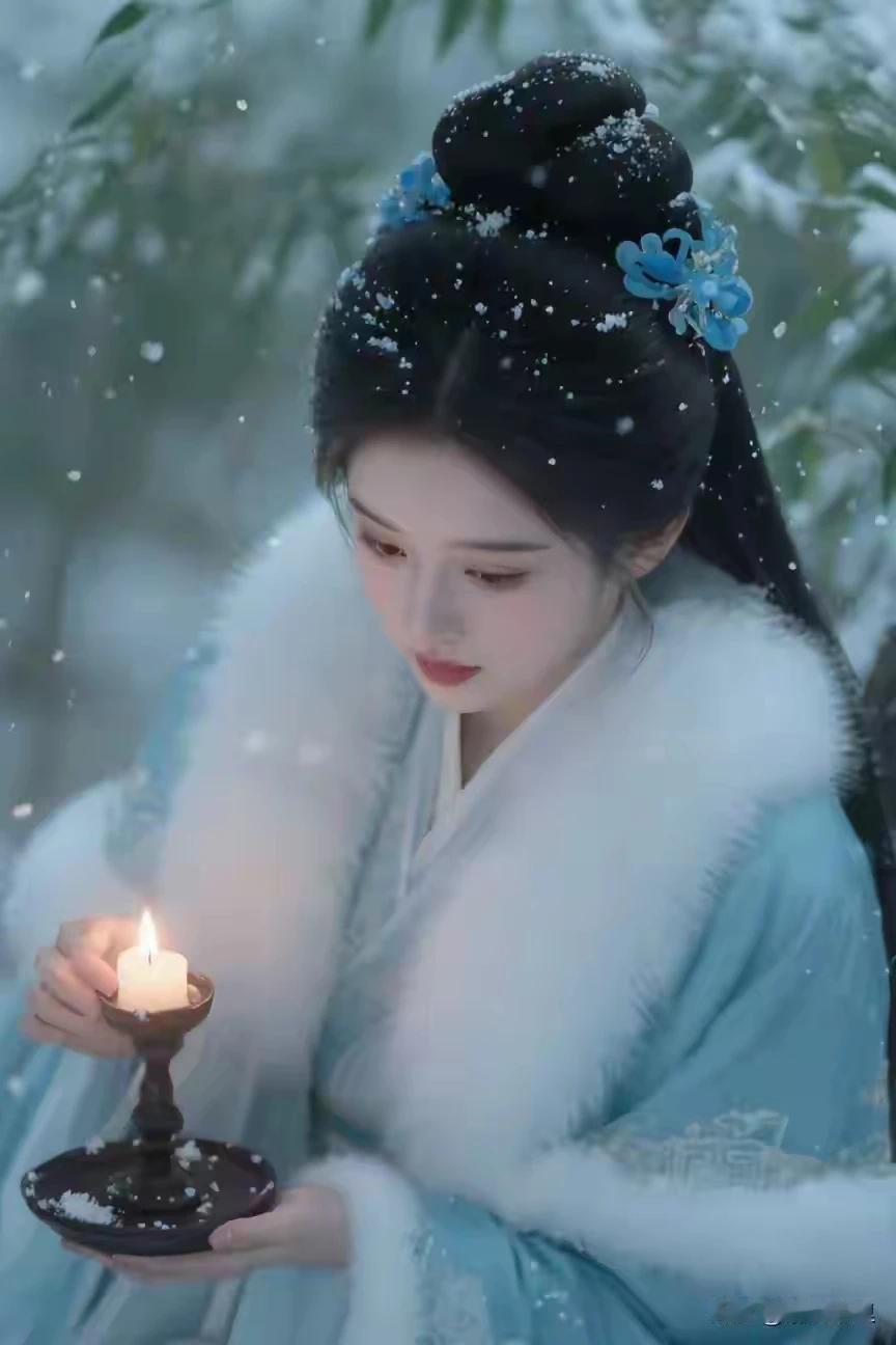 《雪间明》
雪落无声覆袂轻，
低眉烛暖掌中温。
竹影摇光风未起，
瑞玉飘洒舞霓裳