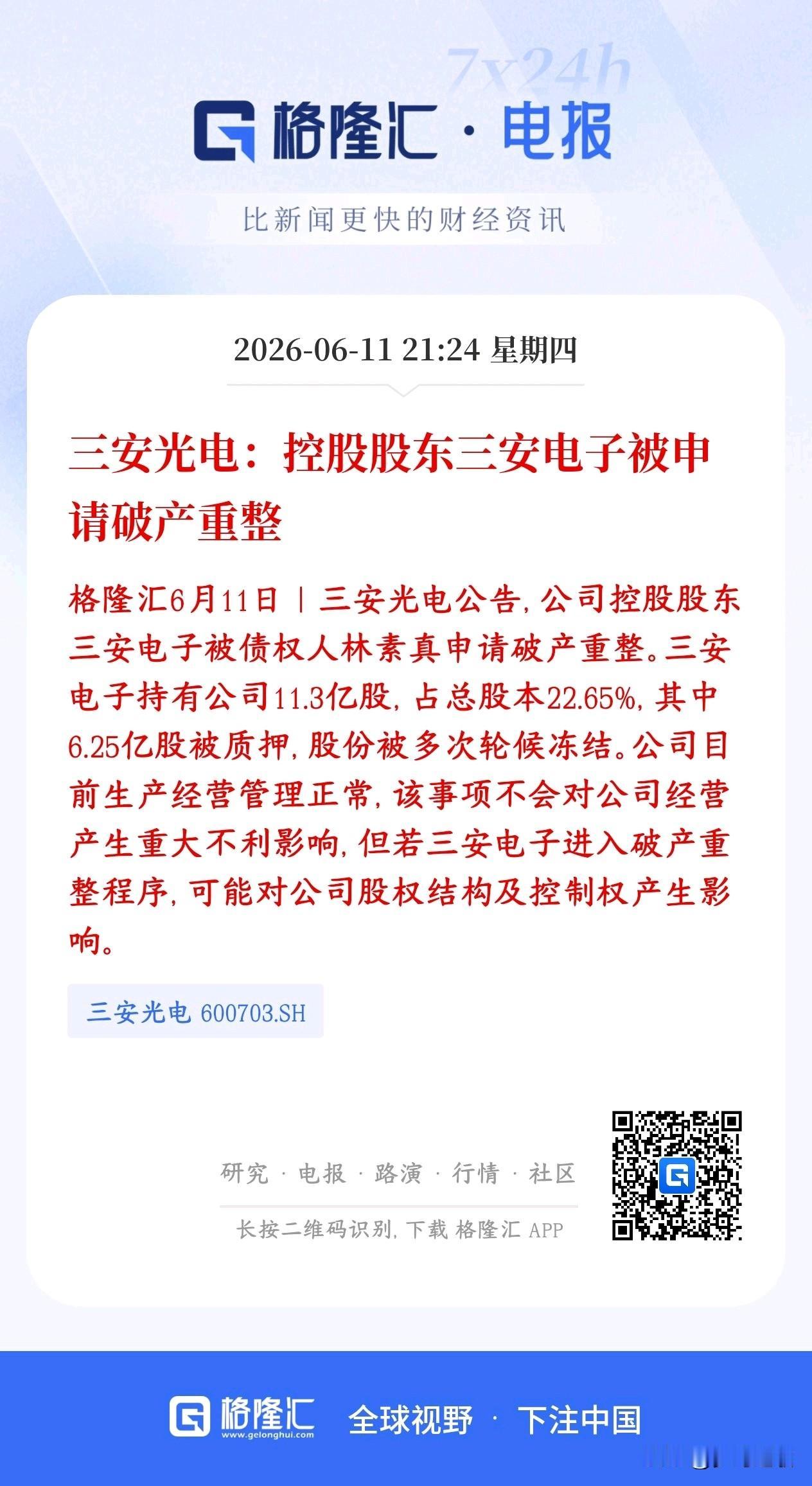 曾经的半导体大牛股，居然到了申请破产的程度
三安光电的大股东（三安电子）被人告了