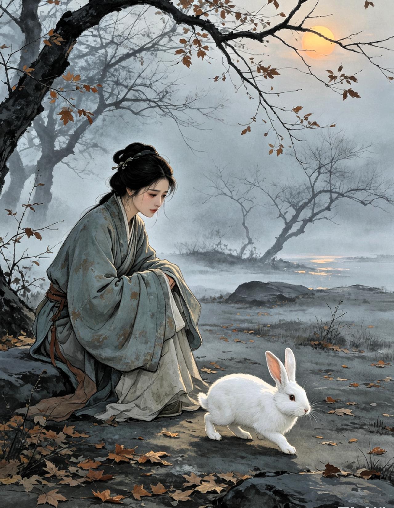 两汉·佚名
原诗：
茕茕白兔，东走西顾。
衣不如新，人不如故。 
 注释：
 茕