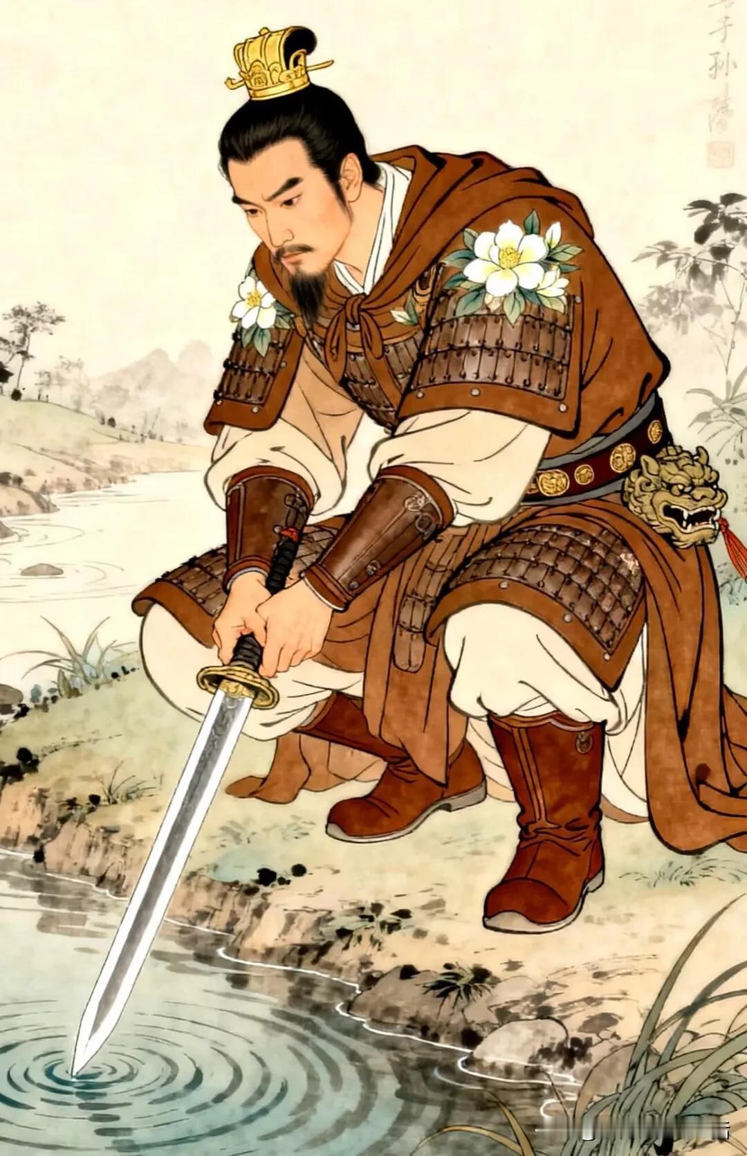 剑影落水寒，将军意气长。