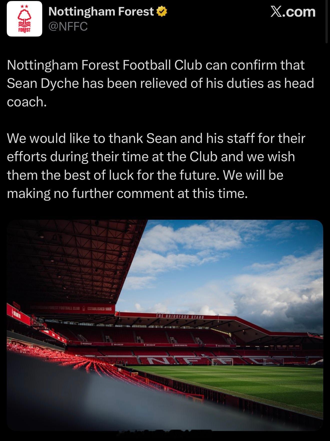 诺丁汉森林宣布主帅戴奇下课，他是这个赛季猜上任的吧？曼联谁在诺丁汉森林的？ 