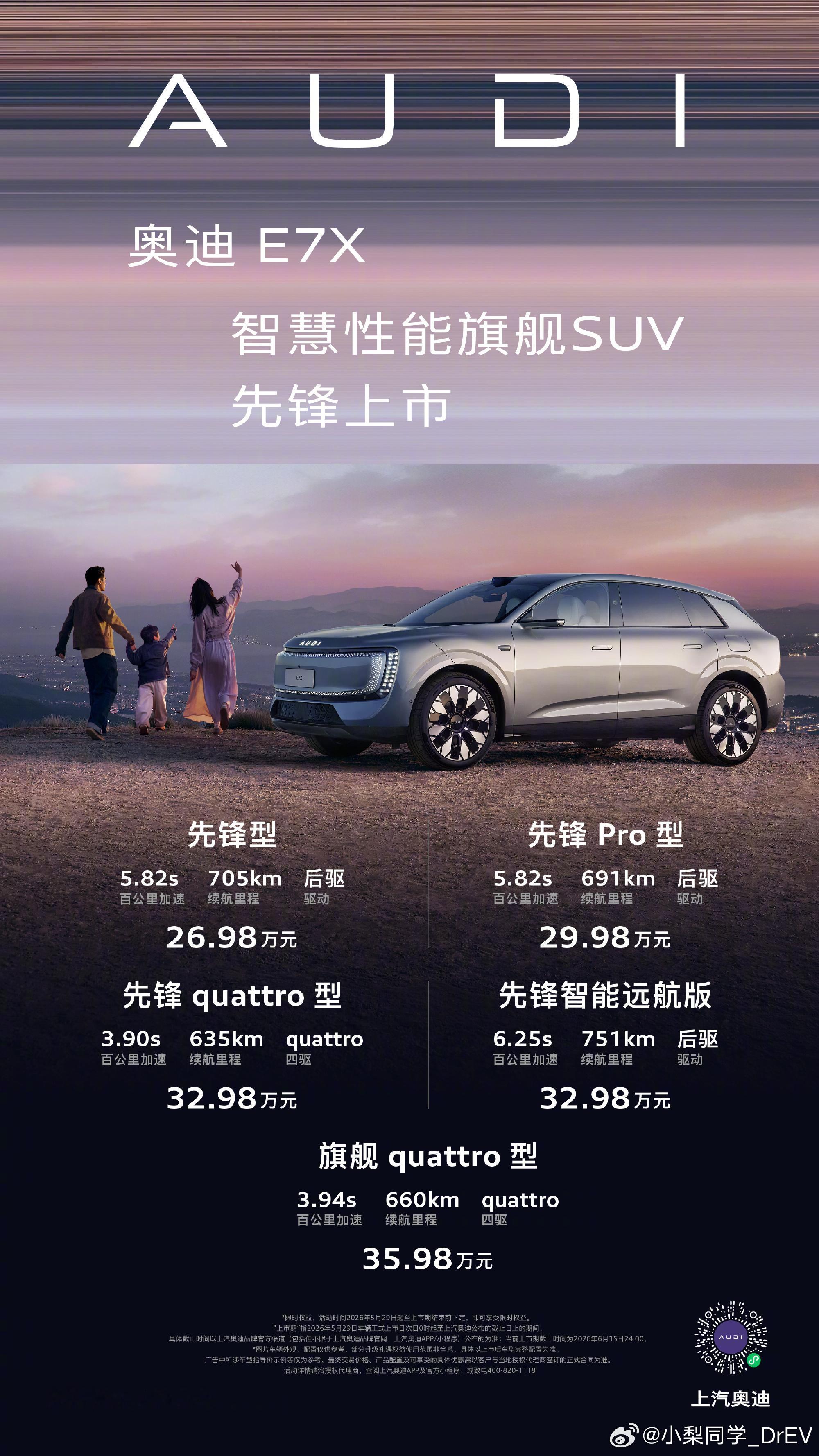 公路之王奥迪E7X上市26.98万元起之前大众集团之夜就见过实车，一眼被设计戳中