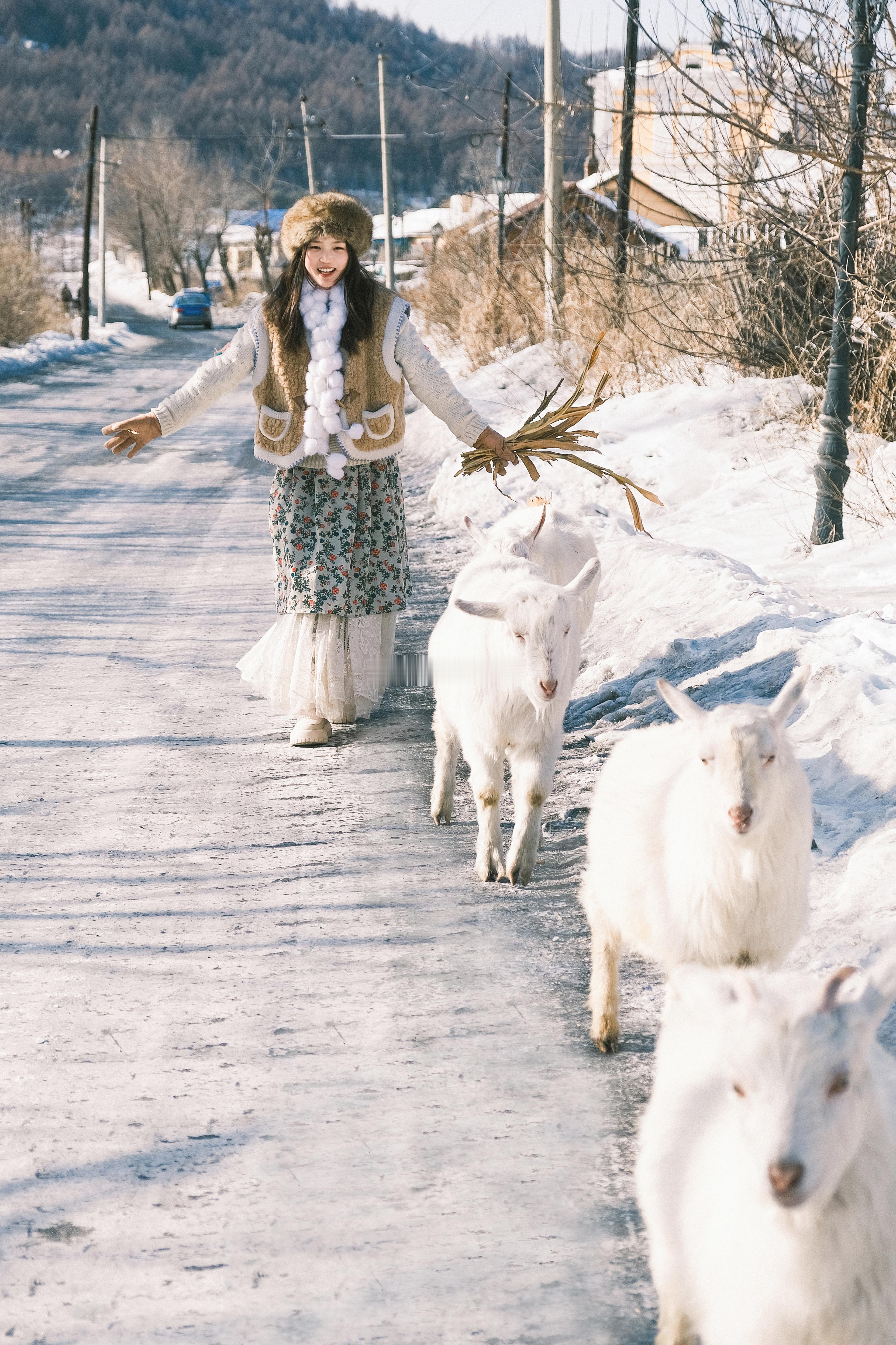 横道河子抱小羊拍照好好看今年冬天2月25号离开横道河子冬天再来日系写真太适合横道
