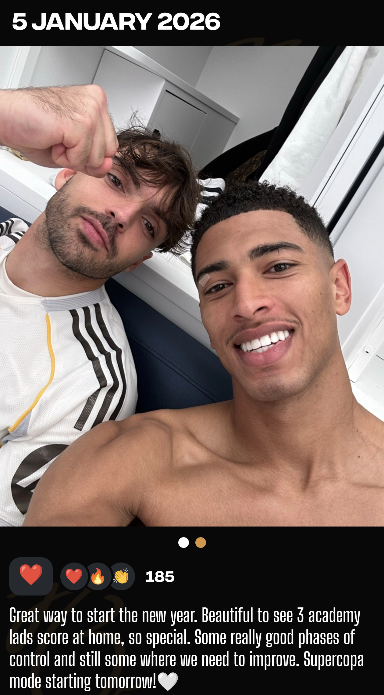 每次赢球都奖励自己脱一下新年开了个好头。在主场看到三名来自青训的球员进球太美妙了