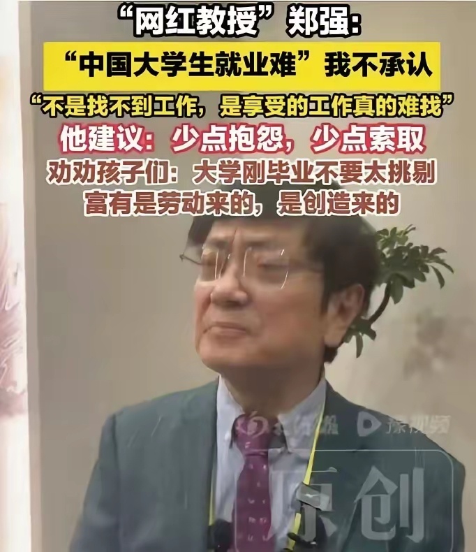 郑强教授不承认“中国大学生就业难”。 ​​​