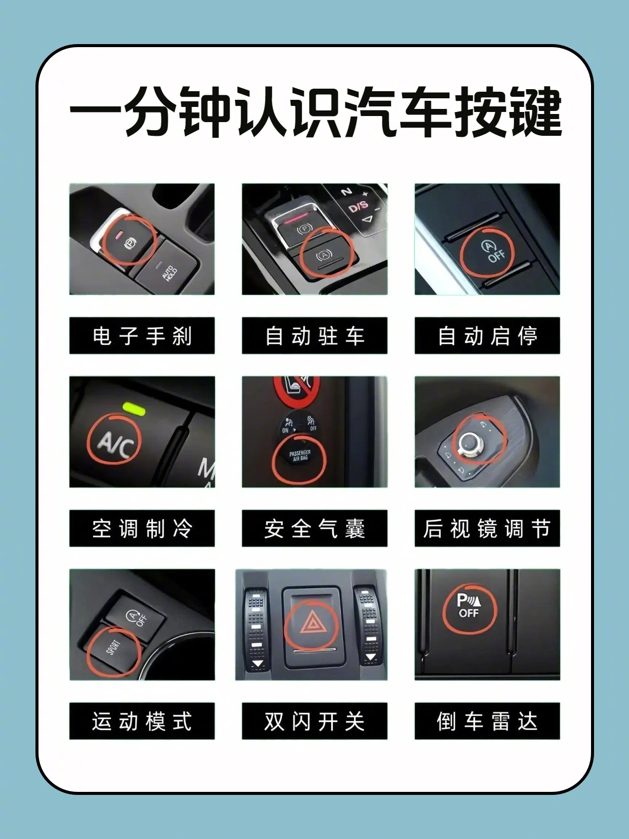 一分钟认清汽车常用按键 
