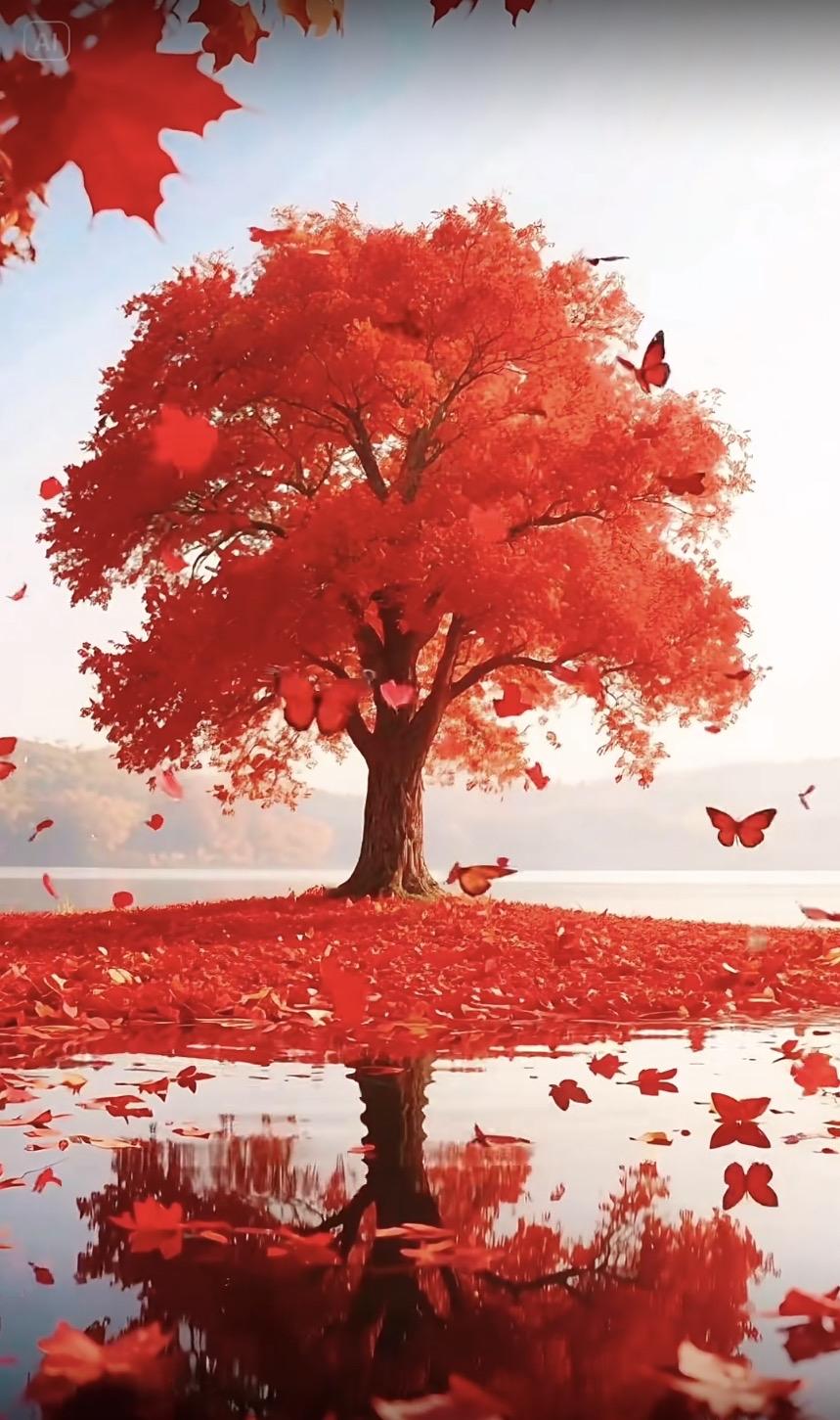 上联：枫叶有情红满树
下联：芦花无意白满头